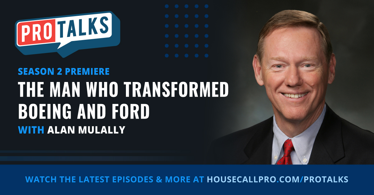 protalk podcast cover image for the episode about the man who transformed boeing and ford - alan mulally