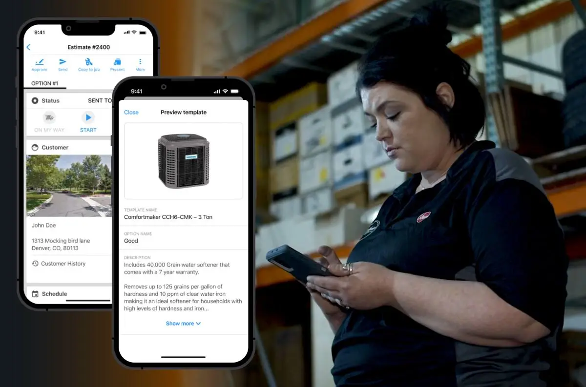 Dual phone mock up screenshot of an HVAC estimate