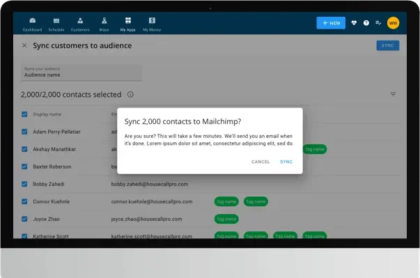 Housecall Pro Mailchimp integration on desktop