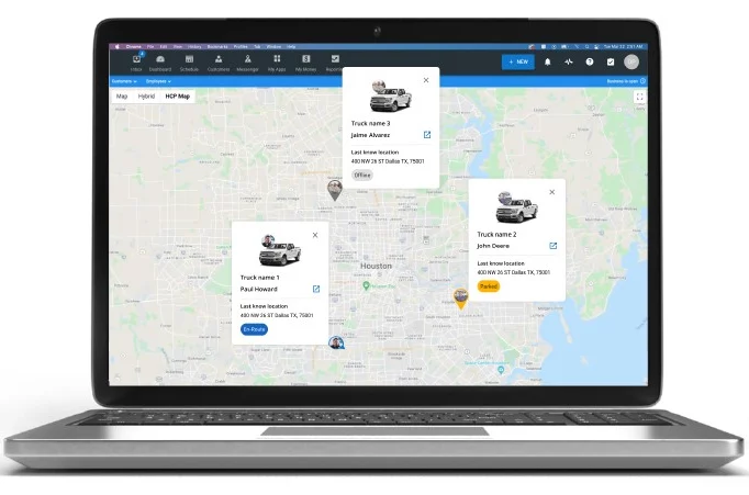 Laptop mock up of Mojio GPS vehicle tracking map