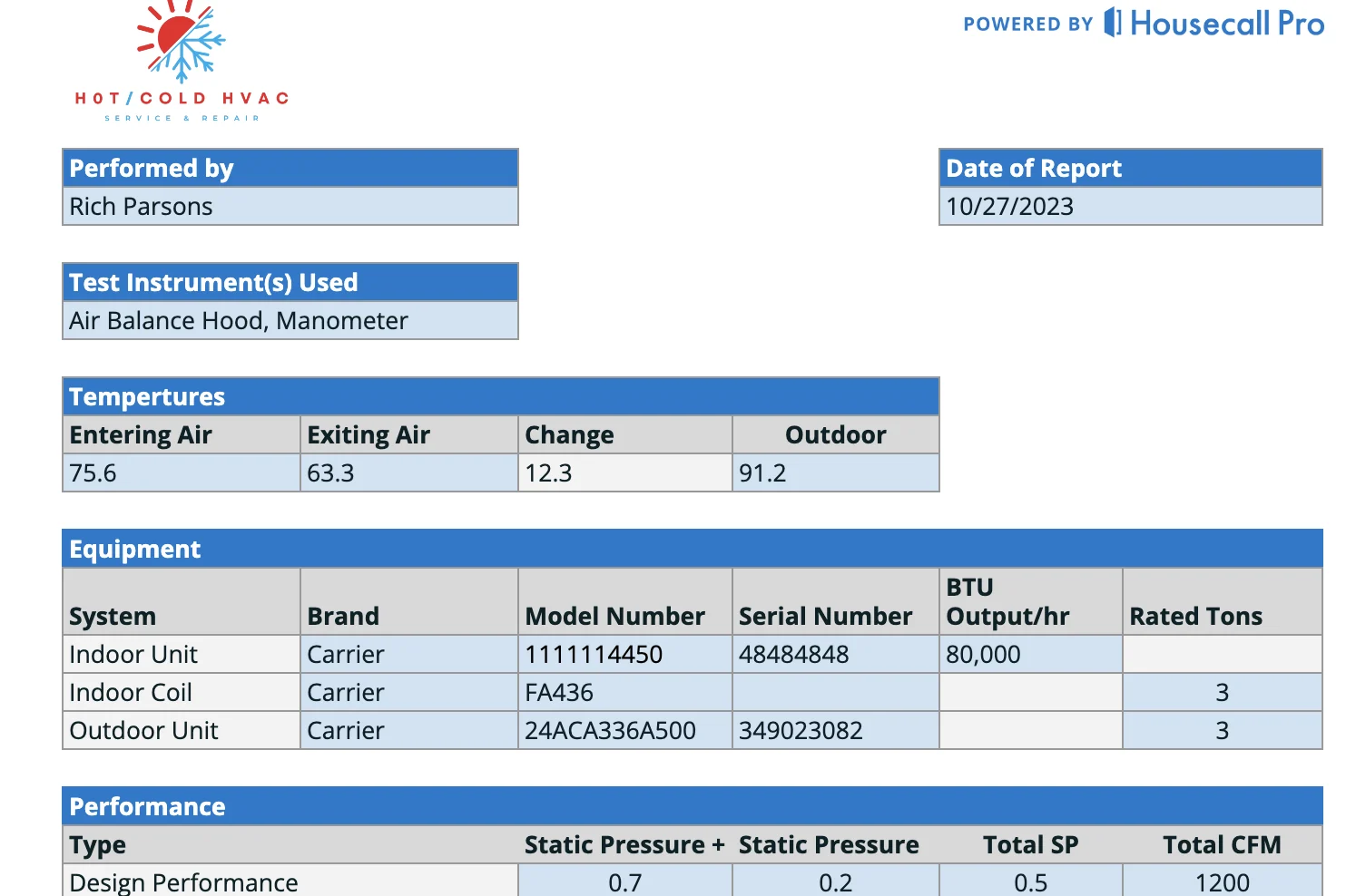 HVAC Air Balance Report Template - Housecall Pro