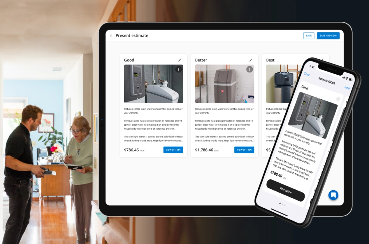 Laptop and mobile mock up of HVAC "good, better, best" estimate package