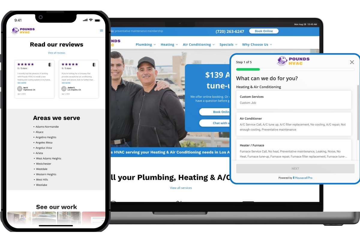 Websites by Housecall Pro Pounds HVAC company website mock up