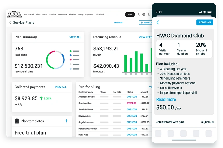 Recurring service plan software mock up