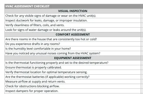 HVAC Assessment Checklist Template - Housecall Pro