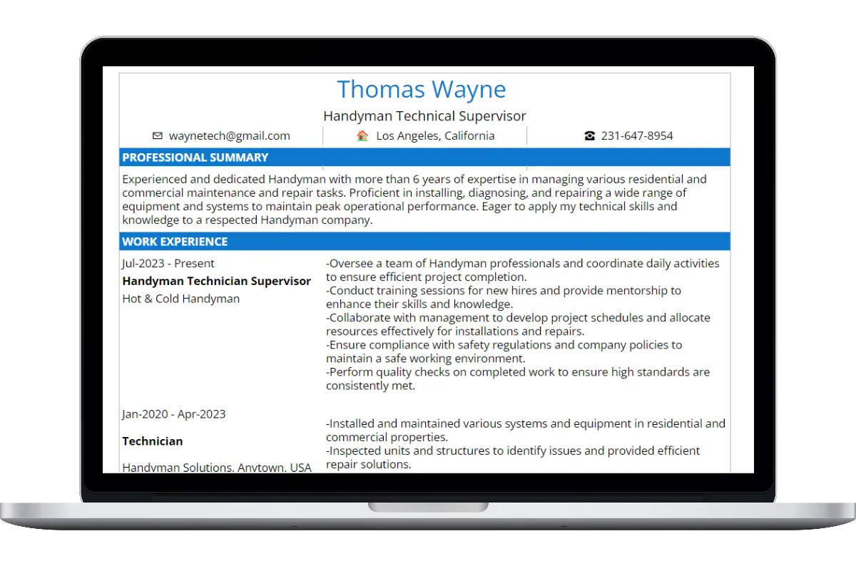Handyman Resume Template - Housecall Pro