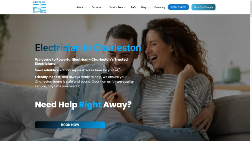 Powerful electrical contractors in Charleston homepage screenshot